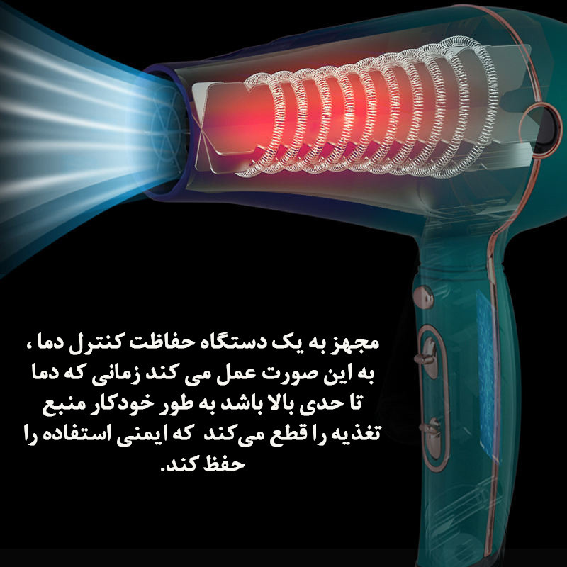سشوار حرفه‌ای 2000-2400 وات میدلیو مدل V-232، موتور AC، وزن 550 گرم، دارای سری متمرکز‌کننده باریک، متمرکز‌کننده پهن با ویژگی صاف‌کنندگی، حجم‌دهندگی، با قابلیت باد سرد، فناوری تولید یون