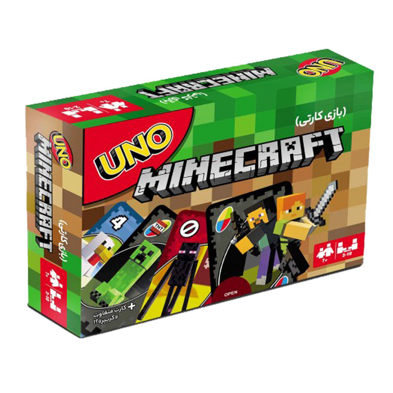 بازی فکری کارتی UNO MINECRAFT مناسب 7 سال به بالا، 2 تا 10 نفر، 112 کارت مقوایی، تاکتیک جمع‌آوری امتیاز، مدت بازی کمتر از یک ساعت، درجه سختی متوسط