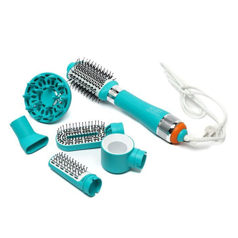 سشوار حرفه‌ای 1500 وات انزو پروفیشینال مدل en-750، موتور DC، وزن 950 گرم، المنت سرامیک، دارای سری خشک‌کن ملایم، دیسپانسر، سری برس‌دار تخت، سری برس‌دار گرد پهن، سری شانه‌دار با ویژگی فرکنندگی، صاف‌کنندگی، حجم‌دهندگی، با قابلیت تنظیم دما