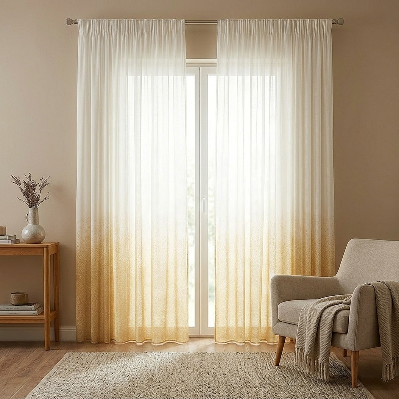 پرده تیکو دکو مدل دوخت ساده حریر ژورژت طلا کوب سایز 280*300 سانتی‌متر