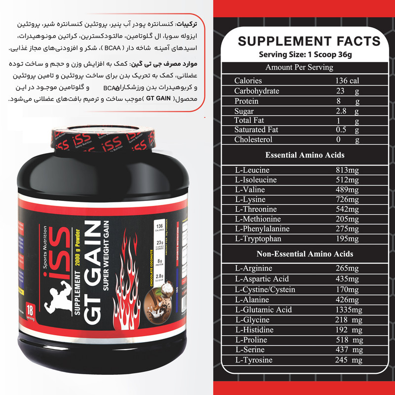 پودر گینر با طعم شکلات نارگیل آی اس اس - 2000 گرم