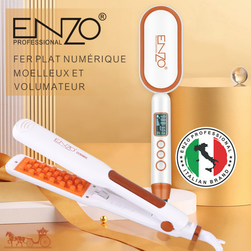 اتو و حالت‌دهنده‌ی مو حرفه ای انزو پروفیشینال مدل EN-3894 2in1 به همراه برس حرارتی