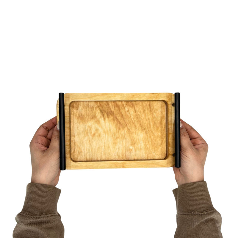 سینی مدل چوبی دسته فلزی کد SN09S مجموعه 3 عددی