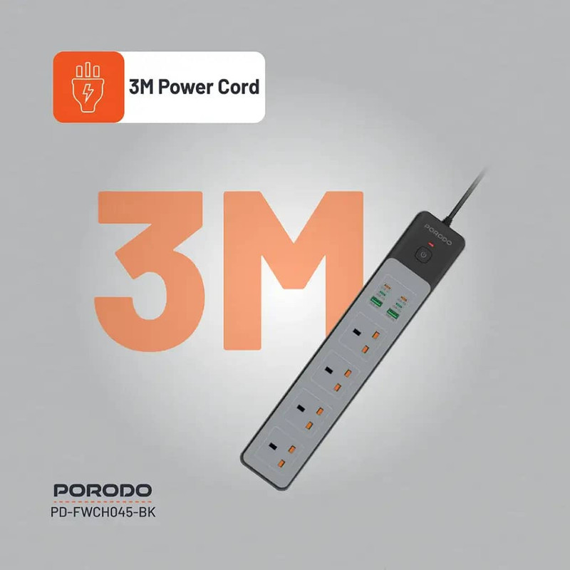 محافظ شوک الکتریکی و چند راهی برق پرودو مدل PD-FWCHO45-BK-65W