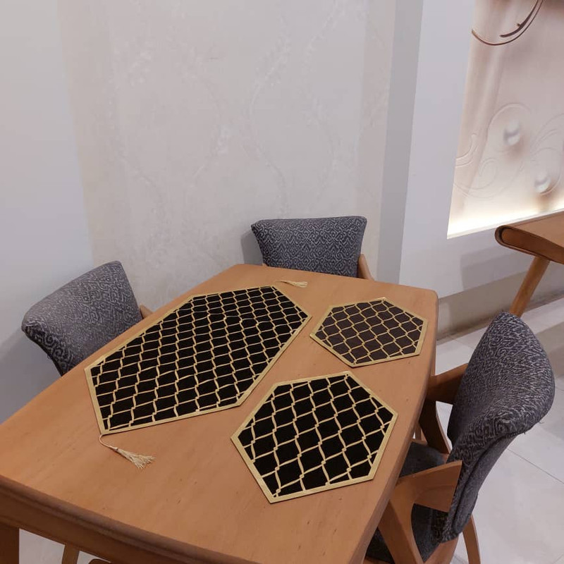 ست سه تکه رومیزی آرکاد مدل چرم و مخمل طرح موج کد T8540