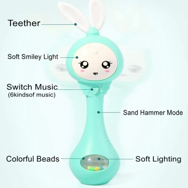 جغجغه ناب سل مدل دستی دندان گیر چراغدار موزیکال خرگوش بامزه  کد Funny rabbit teething hand rattle