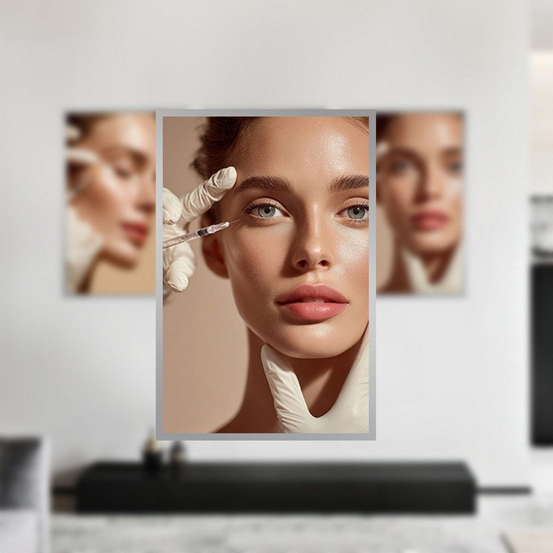 تابلو بکلیت طرح سالن زیبایی و بوتاکس صورت مدل SI-4079 فریم نقره ای مجموعه 3 عددی