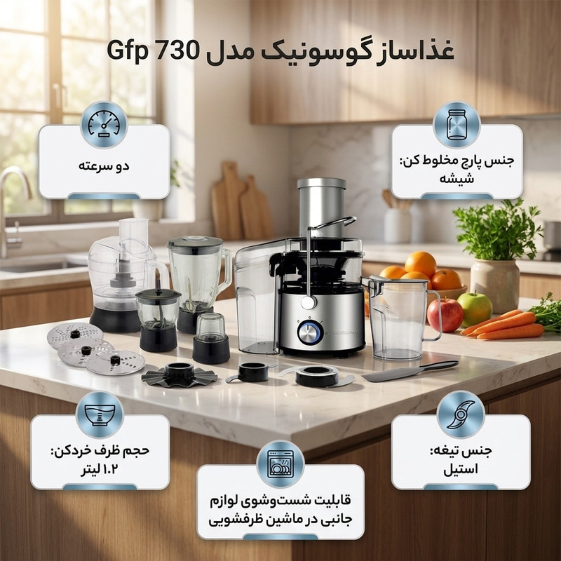 آبمیوه گیری غذاساز گوسونیک مدل Gfp 730