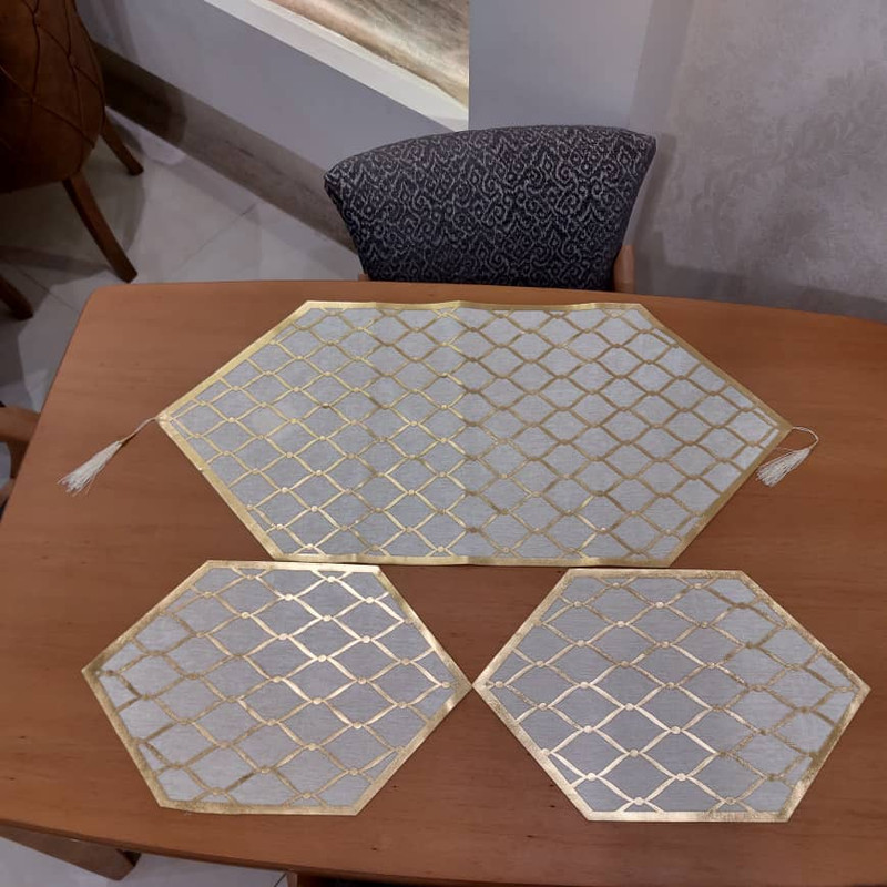 ست سه تکه رومیزی آرکاد مدل چرم و مخمل طرح موج کد T8540