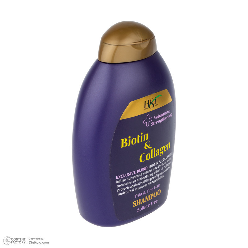 شامپو مو هرباتک مدل Biotin & Collagen مناسب برای موهای کم حجم و نازک حجم 385 میلی لیتر