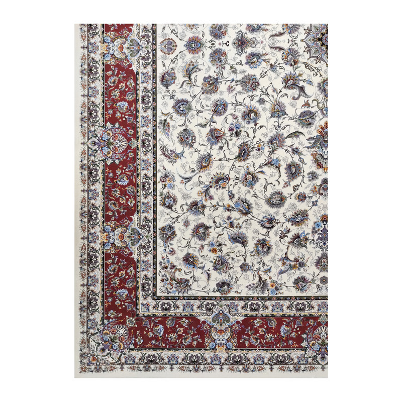 فرش ماشینی 1500 شانه فرش مشهد زمینه کرم حاشیه گلبهی مدل 815059