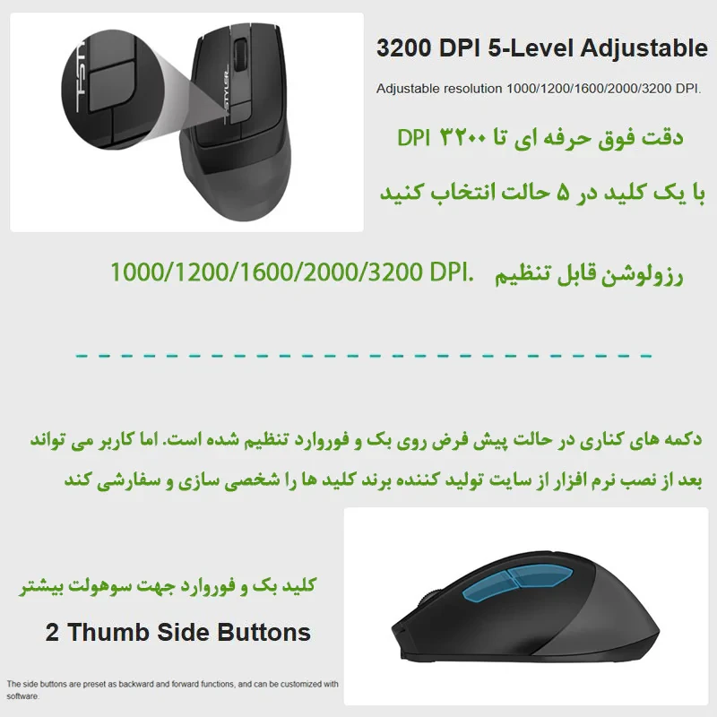 ماوس دوگانه بی‌ سیم و باسیم ای فورتک مدل FSTYLER_FG_35_C_PLUS