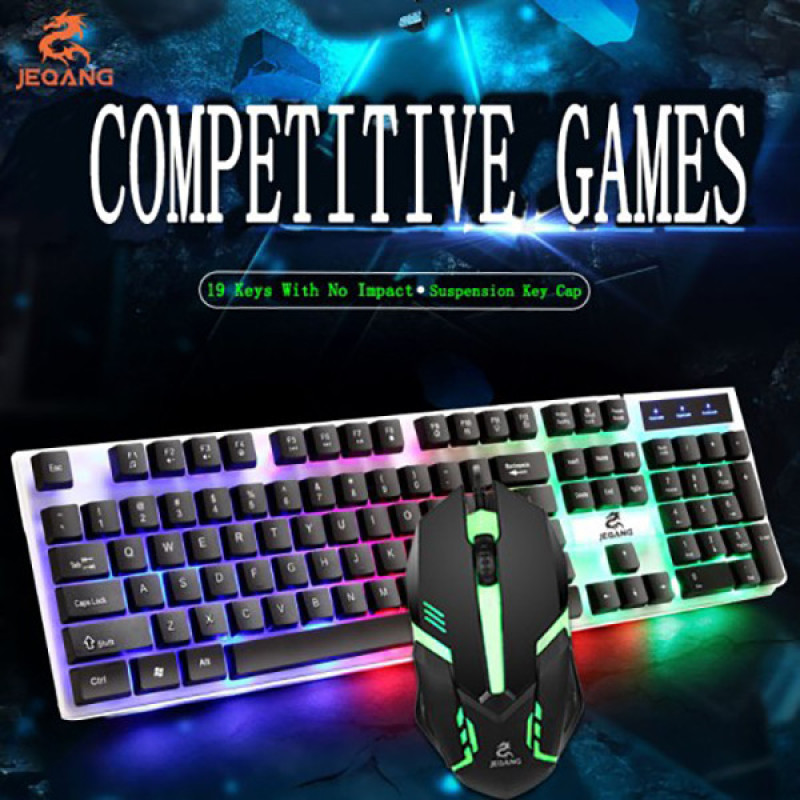 کیبورد و ماوس گیمینگ جکنگ مدل 1980، سوییچ ممبران، Full-Size، نورپردازی LED RGB