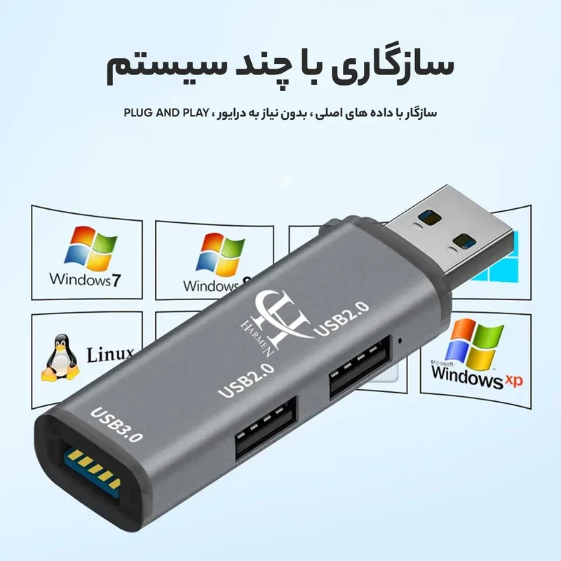 هاب 3 پورت USB 3.0 هارمن مدل HI SPEED-HUB100