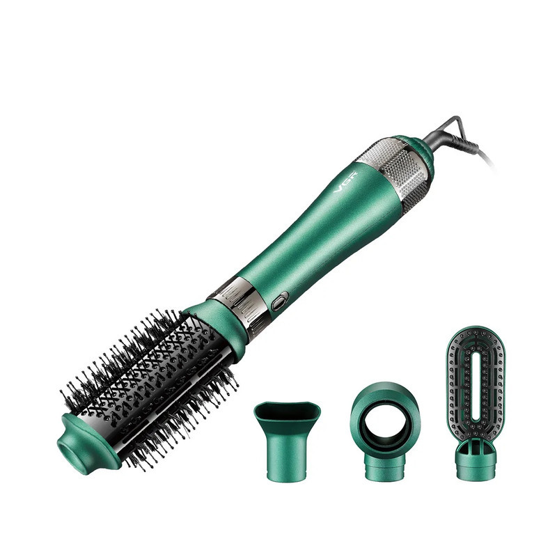 سشوار برس‌دار حالت‌دهنده 1000 وات وی جی ار مدل V-493، موتور DC، وزن 300 گرم، المنت سرامیک، دارای سری متمرکز‌کننده باریک، متمرکز‌کننده پهن، سری برس‌دار گرد پهن، سری برس‌دار تخت با ویژگی صاف‌کنندگی، حجم‌دهندگی، با قابلیت باد سرد