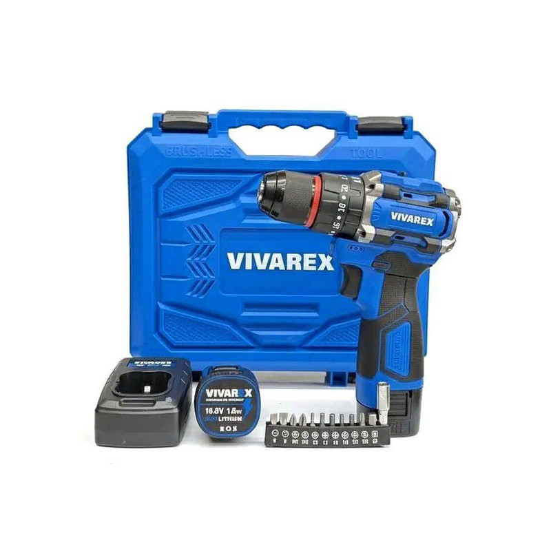 دریل پیچ گوشتی چکشی براشلس شارژی 10 میلی متری 16 ولت ویوارکس مدل 1610V-21BL