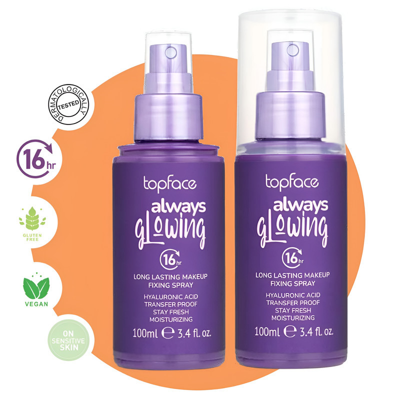 اسپری تثبیت کننده آرایش صورت تاپ‌ فیس مدل GLOWING حجم 100 میلی لیتر