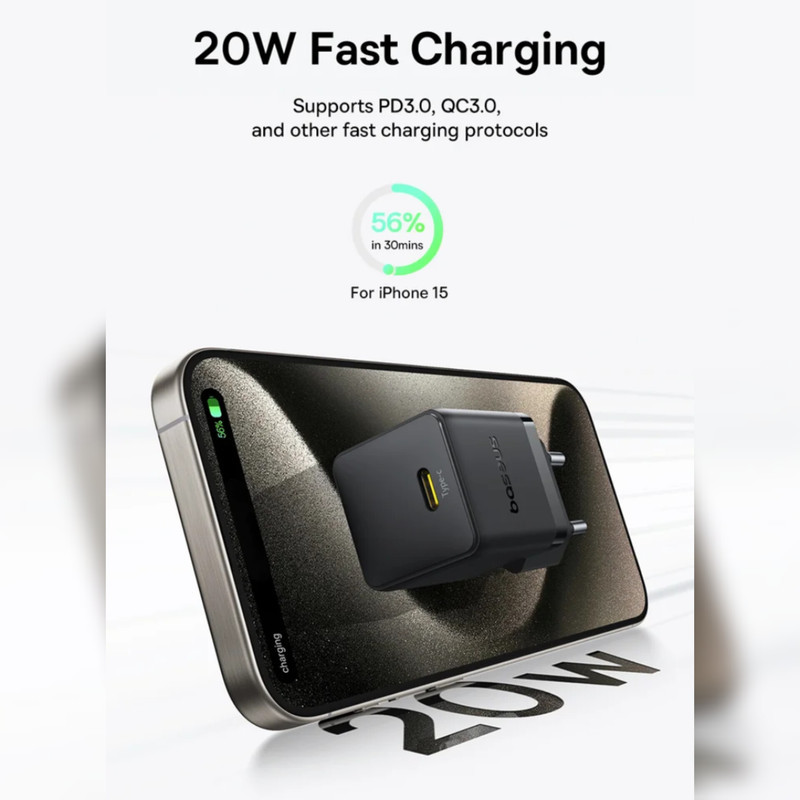 شارژر دیواری 20 وات بیسوس مدل 20W Palm به همراه کابل USB-C