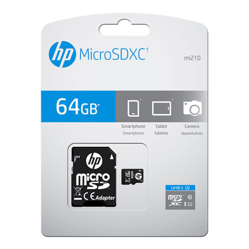 کارت حافظه microSD اچ پی مدل mi210 کلاس 10 استاندارد UHS-I سرعت 80MBps ظرفیت 64 گیگابایت به همراه آداپتور SD