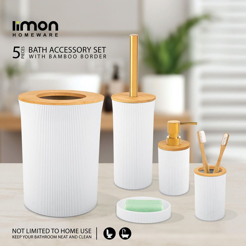 ست سرویس بهداشتی 5 پارچه لیمون مدل درب چوبی کد RM2392