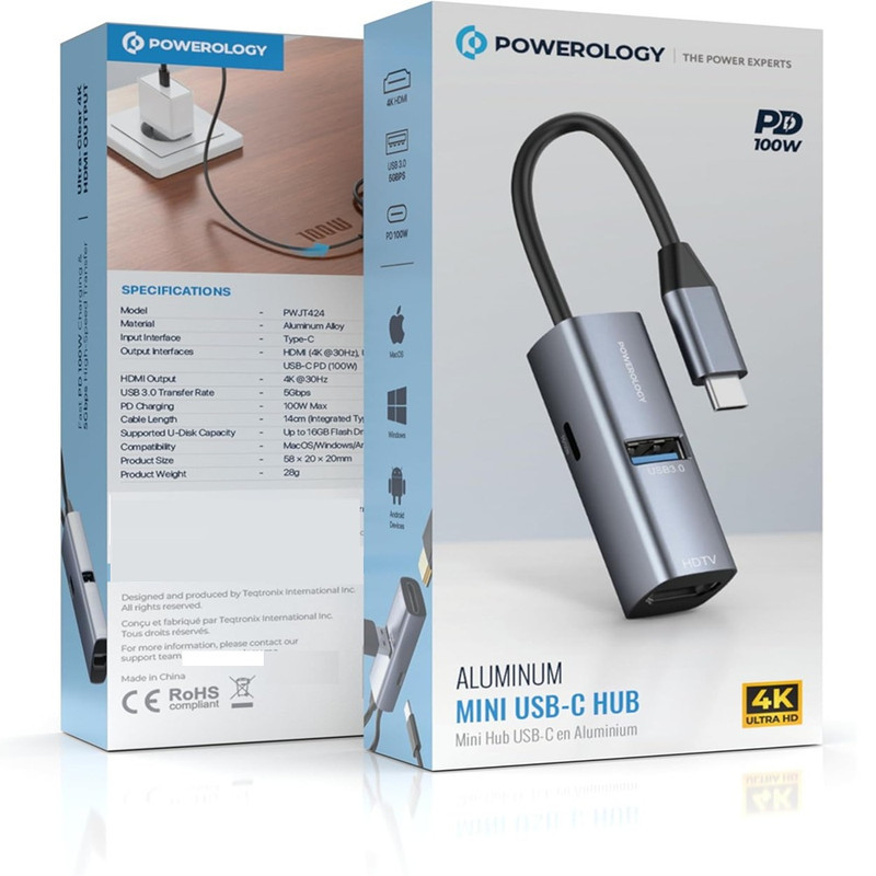 هاب تایپ سی پاورولوژی مدل PWJT424BK