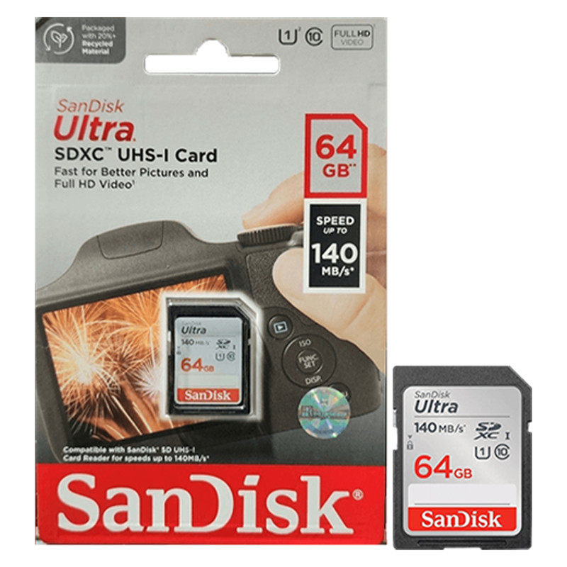 کارت حافظه SDXC سن دیسک مدل Ultra کلاس 10 استاندارد UHS-I U1 سرعت 140MBps ظرفیت 64 گیگابایت