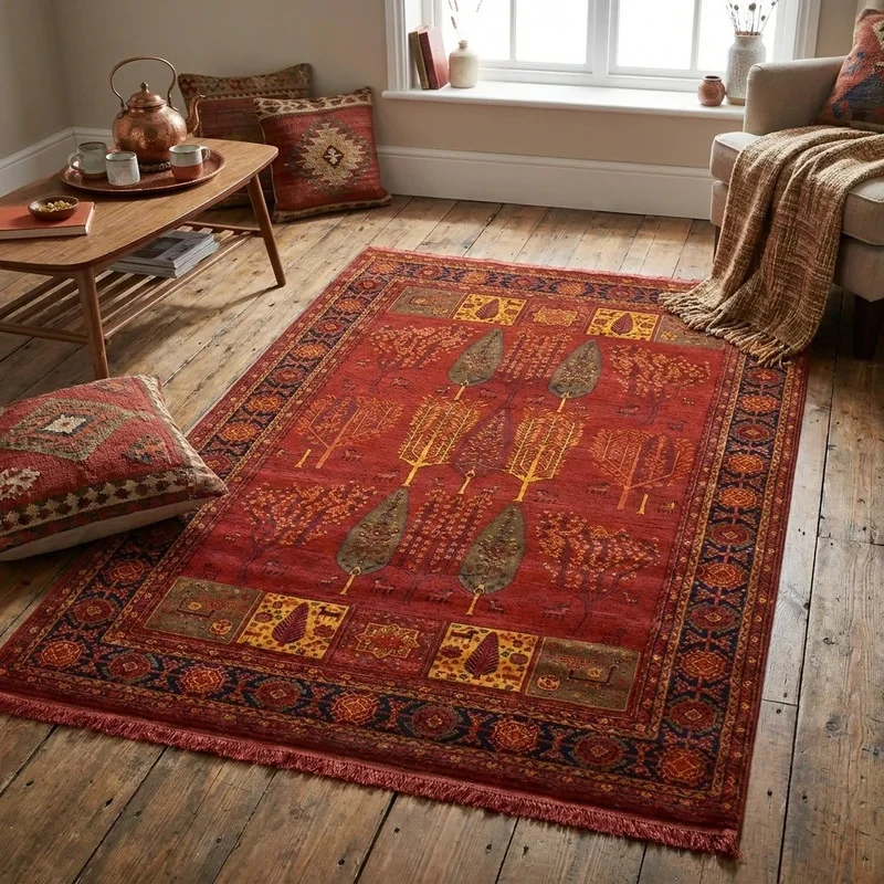 فرش ماشینی هیوا طرح بلوچ کد 3-212 زمینه لاکی
