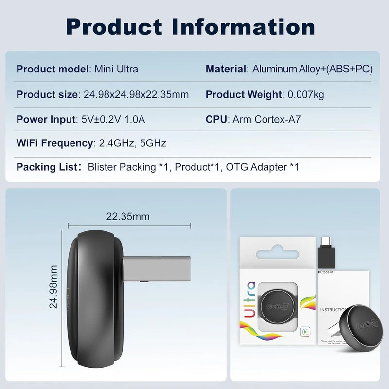 دانگل وایرلس کارپلی و اندروید اتو کارلینکیت مدل Carlinkit Mini Ultra3