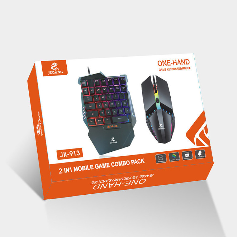 کیبورد و موس مخصوص بازی جکنگ مدل JK-913، سوییچ ممبران، Full-Size، نورپردازی LED RGB
