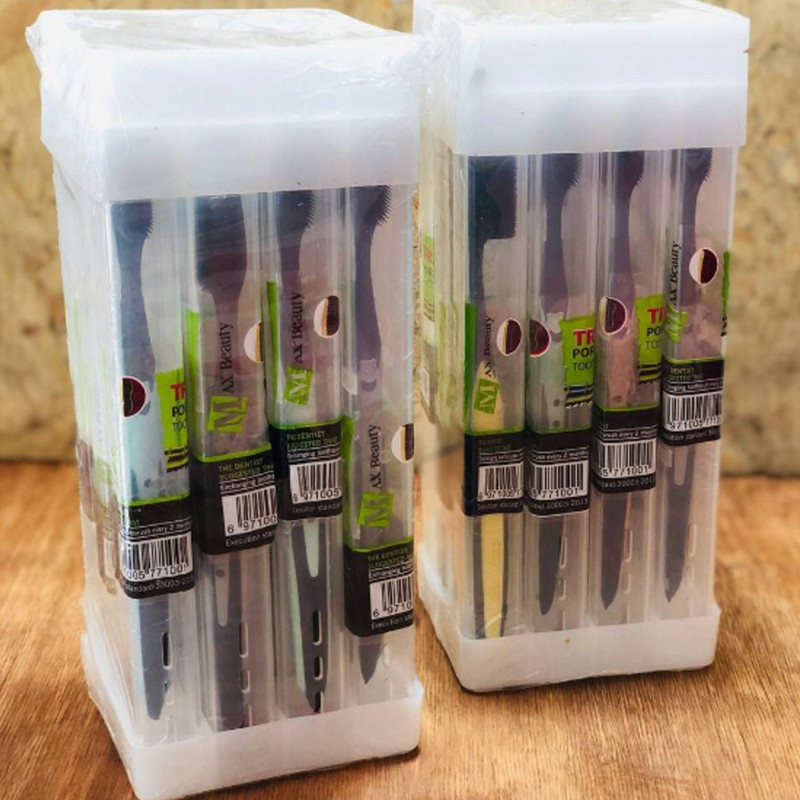 مسواک مکس بیوتی مدل بامبو ذغالی با برس متوسط مجموعه 3 عددی