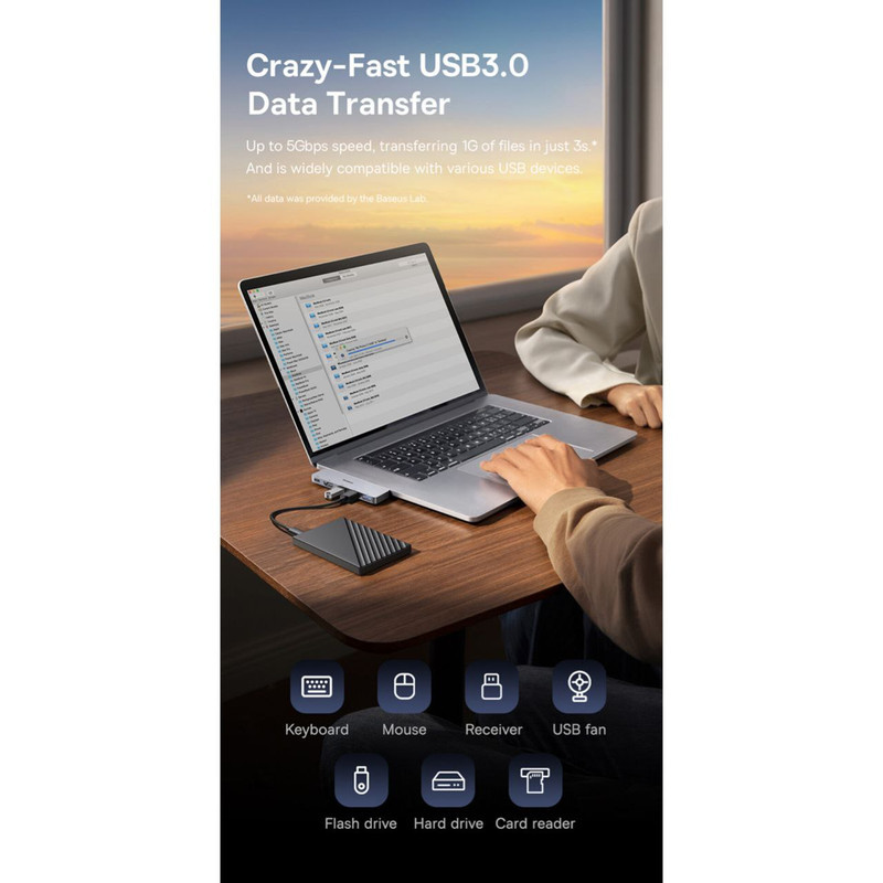 هاب 5 پورت USB-C بیسوس مدل UltraJoy Series BS-OH180