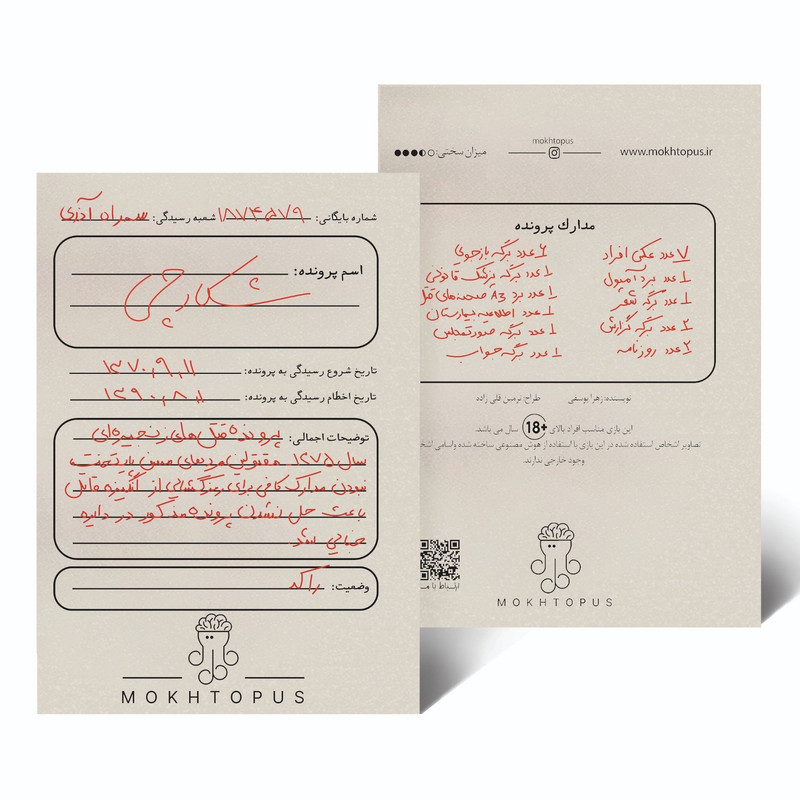 بازی فکری معمایی پرونده جنایی شکارچی تعداد 2 تا 6 نفر، درجه سختی متوسط، تاکتیک حافظه‌ای، مدت بازی کمتر از یک ساعت، تولید داخل