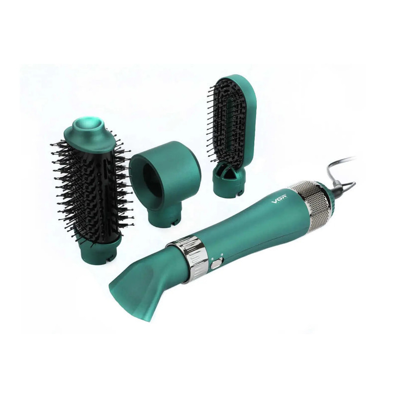 سشوار برس‌دار حالت‌دهنده 1000 وات وی جی ار مدل V-493، موتور DC، وزن 300 گرم، المنت سرامیک، دارای سری متمرکز‌کننده باریک، متمرکز‌کننده پهن، سری برس‌دار گرد پهن، سری برس‌دار تخت با ویژگی صاف‌کنندگی، حجم‌دهندگی، با قابلیت باد سرد