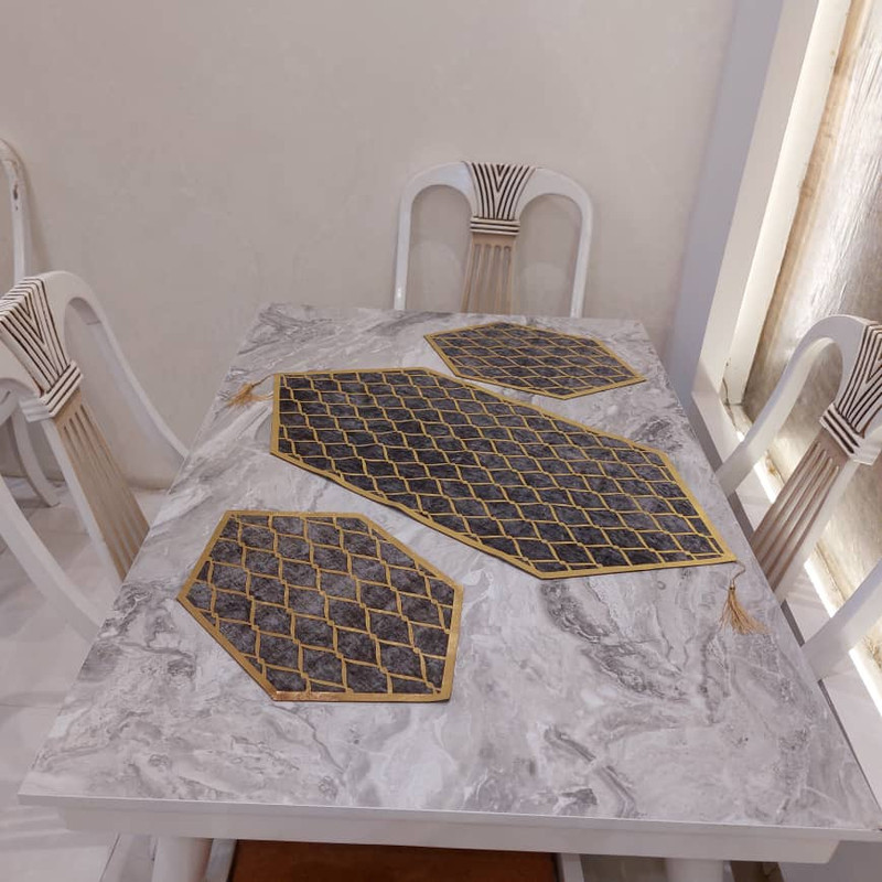 ست سه تکه رومیزی آرکاد مدل چرم و مخمل طرح موج کد T8540