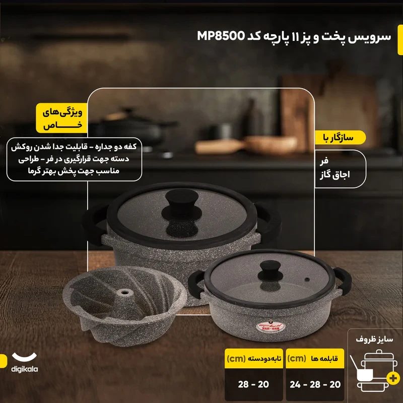سرویس قابلمه و تابه گرانیت 11 پارچه زرساب مدل مونارک پلاس کد MP8500