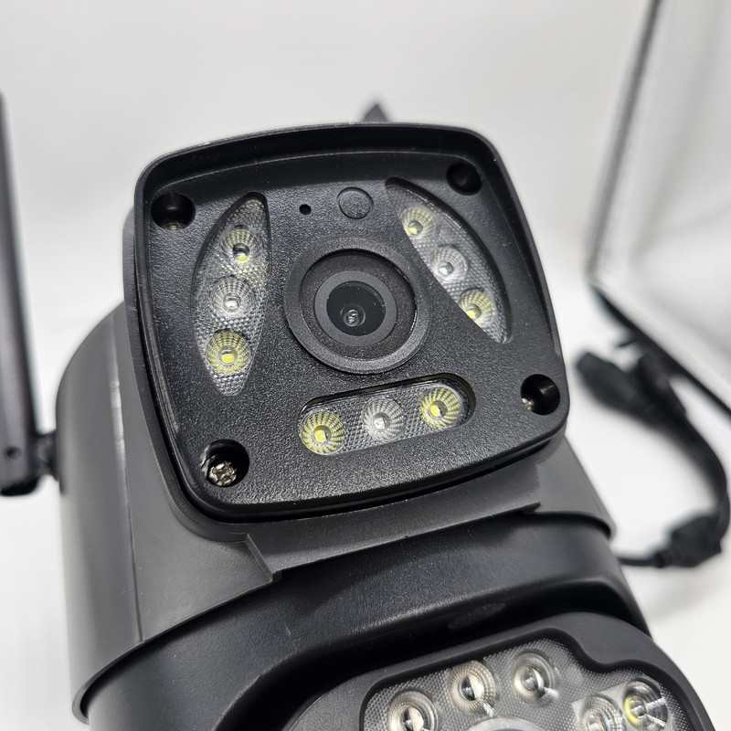 دوربین مداربسته تحت شبکه شارک IPC-V380-A28-WIFI دو لنز با چرخش قابل کنترل، کیفیت FULL HD 1080P، دید در شب رنگی دوگانه IR و وارم لایت، اتصال وای‌فای و LAN، آژیر هشدار و پشتیبانی از کارت حافظه micro SD