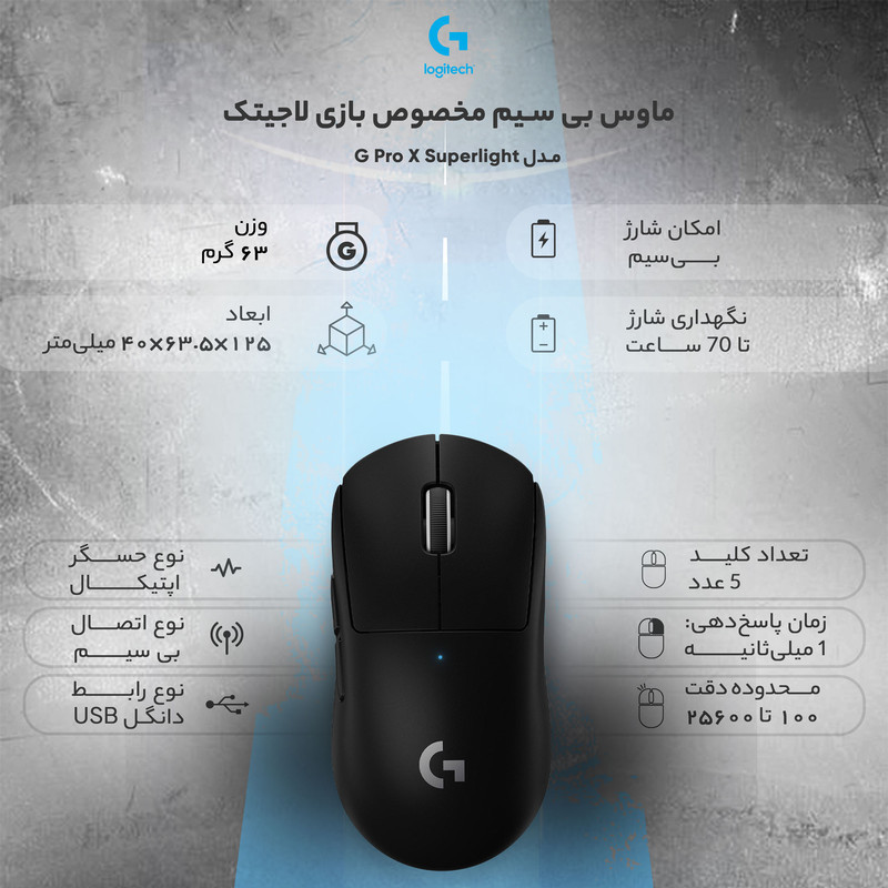ماوس بی سیم مخصوص بازی لاجیتک مدل G Pro X Superlight