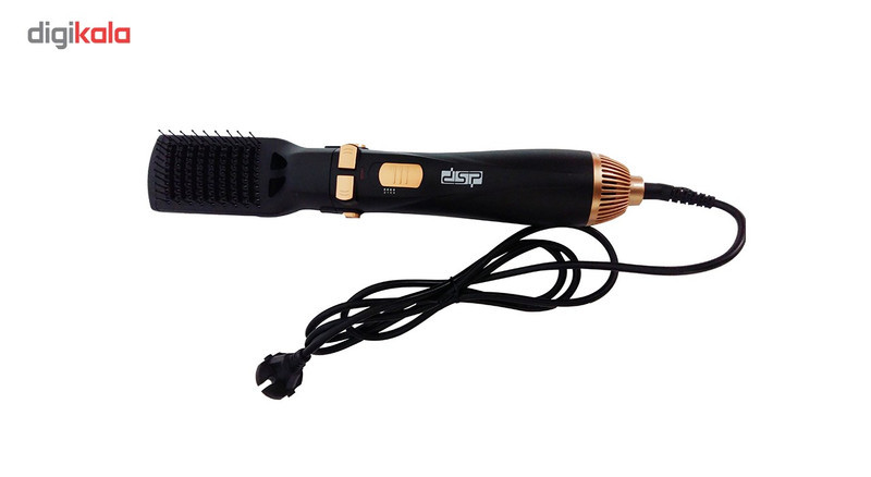 سشوار برس‌دار چرخشی 1200 وات دی اس پی مدل E_50001، موتور AC، وزن 300 گرم، المنت فلز، دارای سری برس‌دار گرد باریک، سری برس‌دار گرد پهن، سری برس‌دار تخت، خشک‌کن ملایم با ویژگی فرکنندگی، صاف‌کنندگی، حجم‌دهندگی، با قابلیت باد سرد