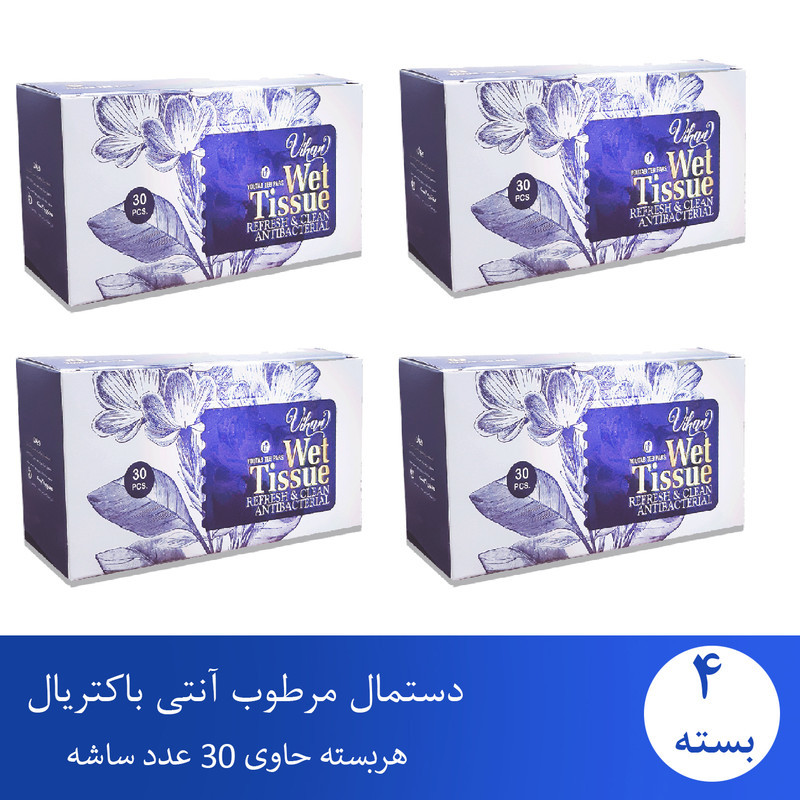 دستمال مرطوب ویهان مدل آنتی باکتریال مجموعه 4 عددی