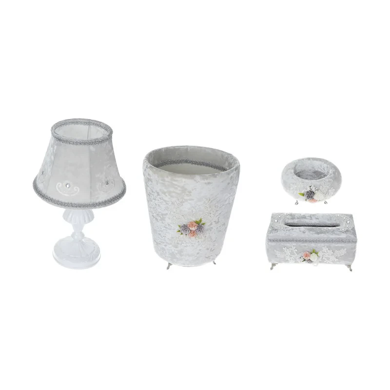 ست سطل زباله و جای دستمال کاغذی کد 002 به همراه آباژور و استند جواهر
