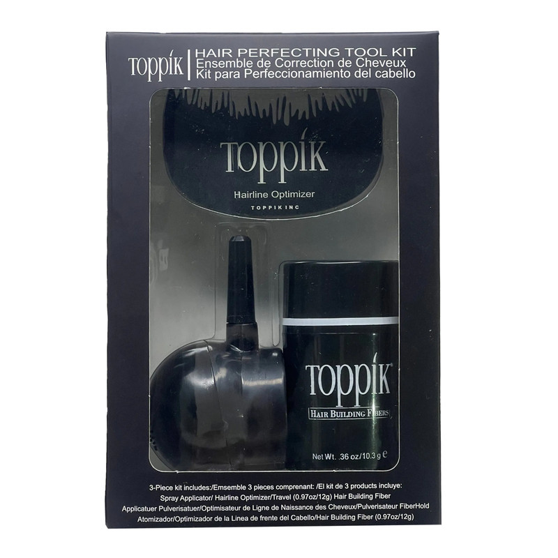 پودر پشت کننده مو تاپیک مدل FIBER وزن 10 گرم رنگ قهوه ای تیره به همراه شانه و سری پودر پاش
