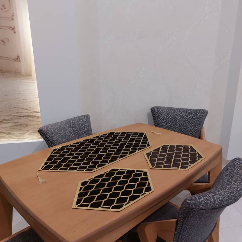 ست سه تکه رومیزی آرکاد مدل چرم و مخمل طرح موج کد T8540