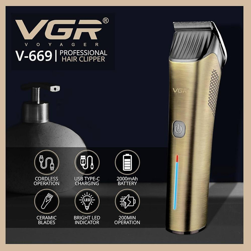 ماشین اصلاح موی سر و صورت شارژی وی جی ار مدل V-669