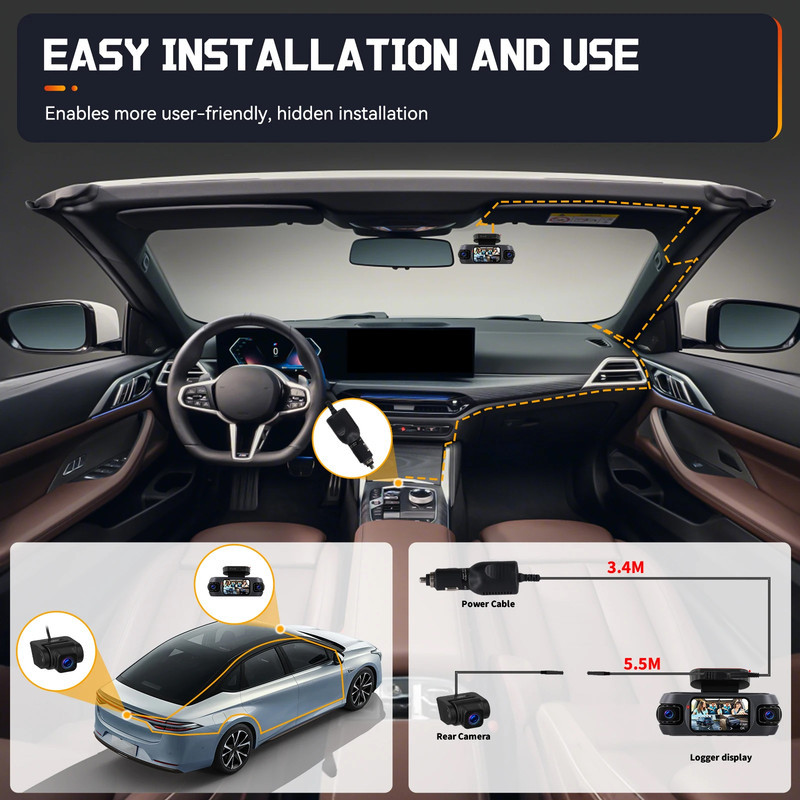 دوربین ثبت وقایع خودرو اتوویژن مدل چهار لنز کد Autovision W9 به همراه دوربین عقب