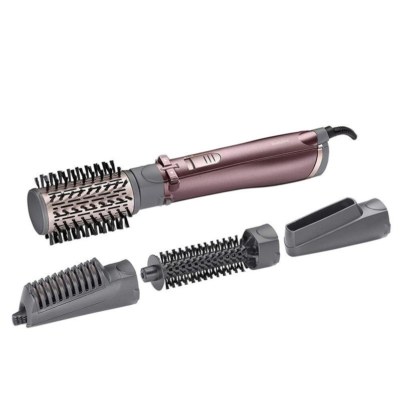 سشوار برس‌دار چرخشی 1000 وات بابیلیس مدل AS960E، موتور DC، وزن 530 گرم، المنت سرامیک، دارای سری چرخشی با ویژگی فرکنندگی، صاف‌کنندگی، حجم‌دهندگی، با قابلیت باد سرد