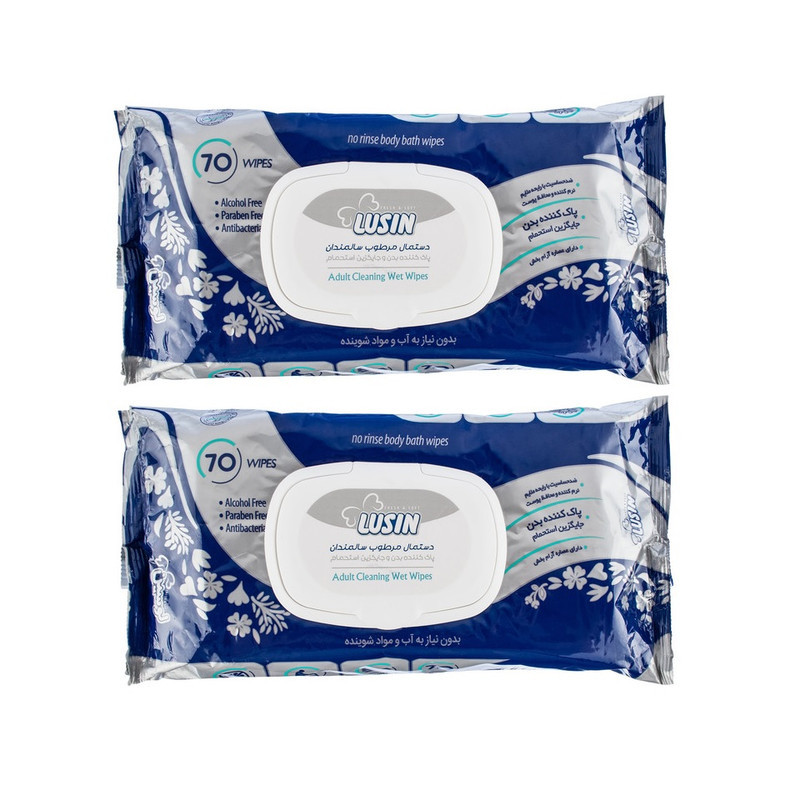 دستمال مرطوب لوسین مدل Antibacterial دو بسته 70 عددی