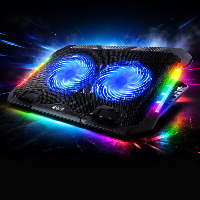 پایه خنک‌کننده لپ‌تاپ گیمینگ لوتوس مدل GF219-RGB دارای دو عدد فن مناسب برای لپ تاپ‌های 13 تا 16 اینچی