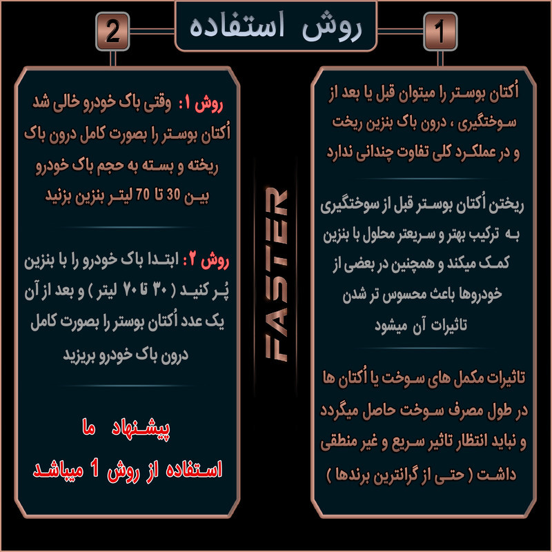 مکمل سوخت و اُکتان فستر مدل F-1019 حجم 400 میلی لیتر بسته 12 عددی