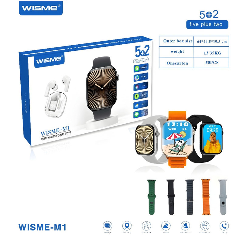 ساعت هوشمند ۴۹ میلی متری ویسمی مدل WISME-M1 با بند سیلیکونی به همراه هدفون