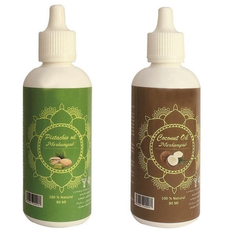 روغن تقویت کننده مو، مژه و ابرو  مرهم یاب مدل نارگیل و پسته حجم 80 میلی لیتر مجموعه 2 عددی